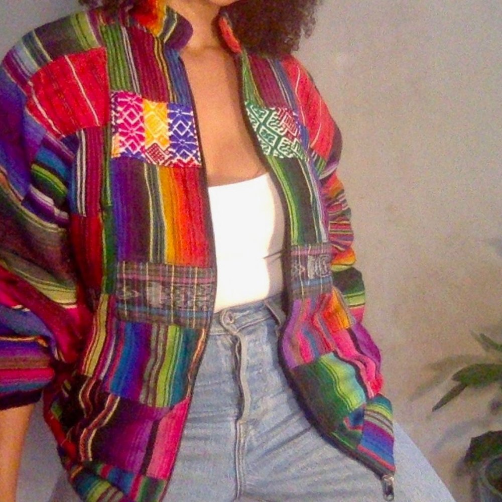 Vintage Guatamalan rainbow patchwork jacket